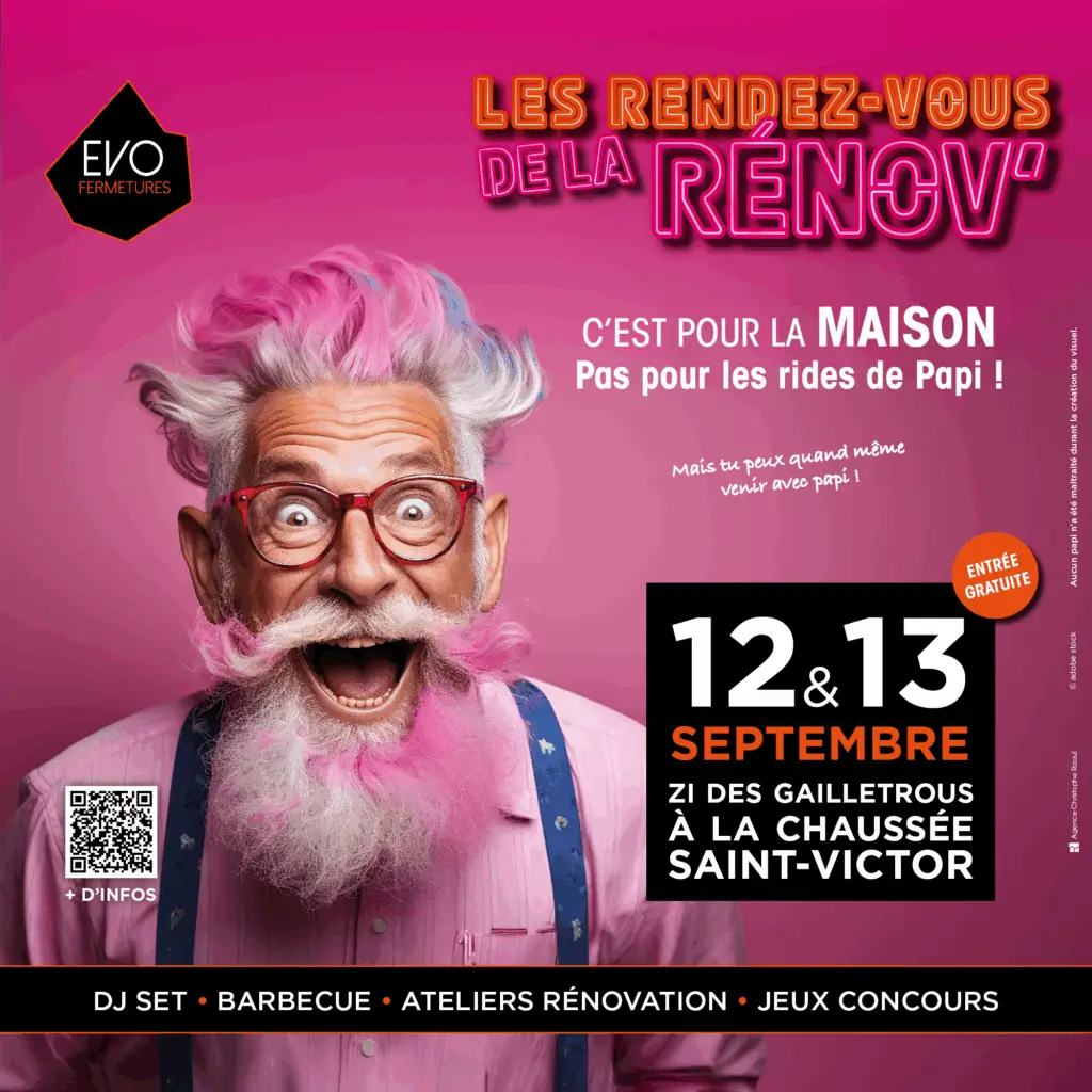 affiche des rendez-vous de la rénov avec un papy en fond